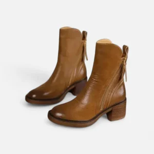 Bottines en cuir pour femme avec talon bloc