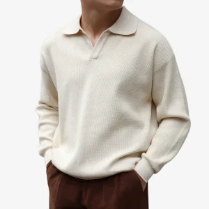 Pull col polo en maille texturée pour homme