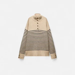 Pull femme à col roulé rayé