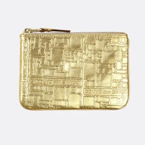 WALLET EMBOSSED LOGO ZIP POUCH GOLD
