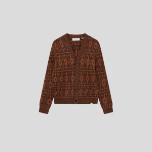Les Deux || Ezra Heavy Jacquard Cardigan - Coffee Brown/ Honeycomb