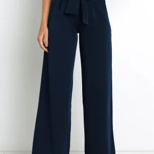 Pantalon taille haute avec ceinture à nouer pour femme