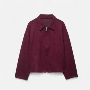 Veste en laine à revers zippée pour femme